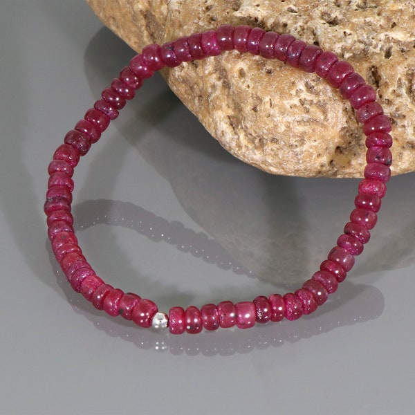 Natural Ruby Bracelet, Genuine Ruby Jewelry, July Birthstone Gift, Gemstone Beads Bracelet, Delicate Jewelry For Her, Anniversary Bracelet