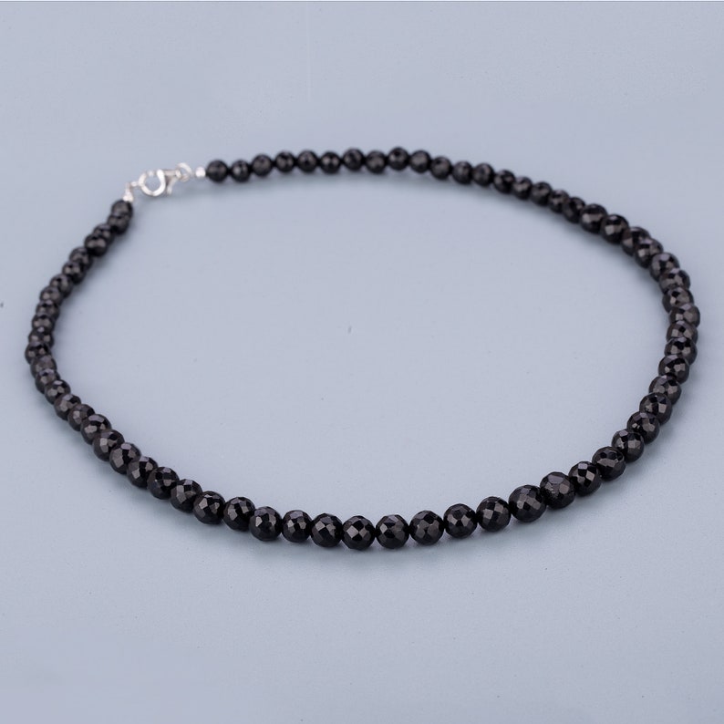 Faceted Round Black Spinel Necklace Gift for Wife Fashion Jewelry Birthday Gift Black Stone Necklace Dainty Necklace