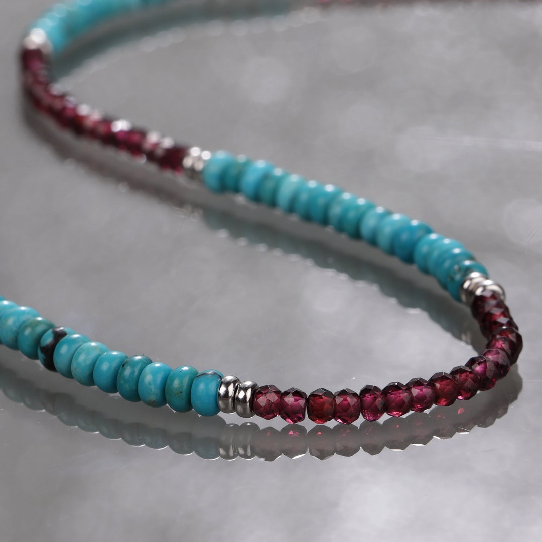 1 Strand Beads Necklace With Turquoise Gemstone Purple Etsy