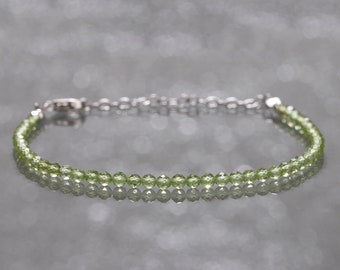 Pulsera de peridoto natural, pulsera redonda con cuentas, joyería de cadena de plata de ley 925, pulsera de cuentas de peridoto verde, pulsera de piedra de nacimiento de agosto