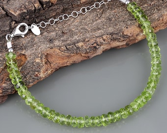 Natürliche Peridot Armband, Peridot Edelstein Schmuck, verstellbare Silber Armband, Armband aus grünem Stein, Schmuck für Frauen, Jubiläum Schmuck