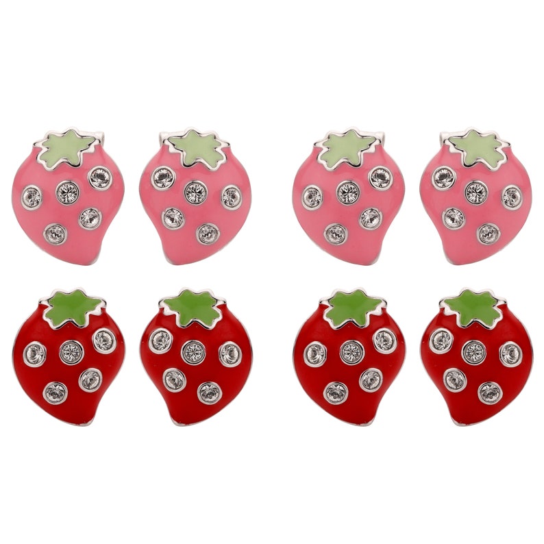 Sterling Silver Enamel Pink Strawberry Earrings Kids Etsy