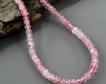 FACETED ROSE QUARTZ Necklace Top Quality Rose quartz Beads Silver Necklace,gemstone beads jewelry,pink beads necklace birthday gift for her