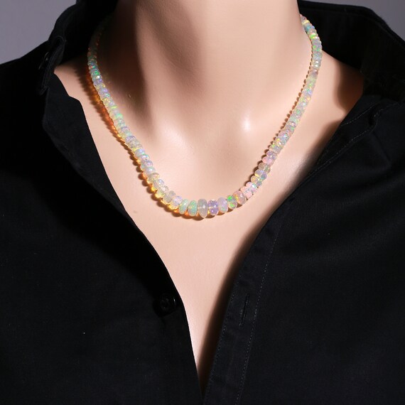 Welo Power Ethiopian Opal Smooth Rondelle Beads Necklace AAA Sterling Silver Beaded Necklace October Birthstone