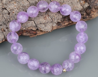 Natural Amethyst Bracelet Faceted Round Stone Jewelry Amethyst Beaded Bracelet Top Quality Amethyst Beautiful Beads Bracelet Gift For Her