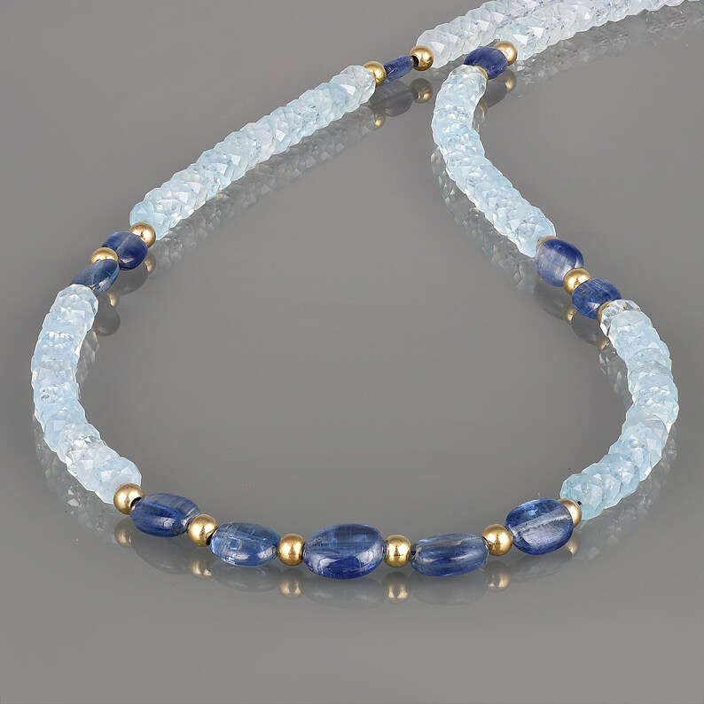 NirvanaIN AAA+ Natural Aquamarine Necklace March Birthstone 18 Inch Strand 4mm Aquamarine beads Aquamarine Round Gemstone Faceted Beads Necklace 