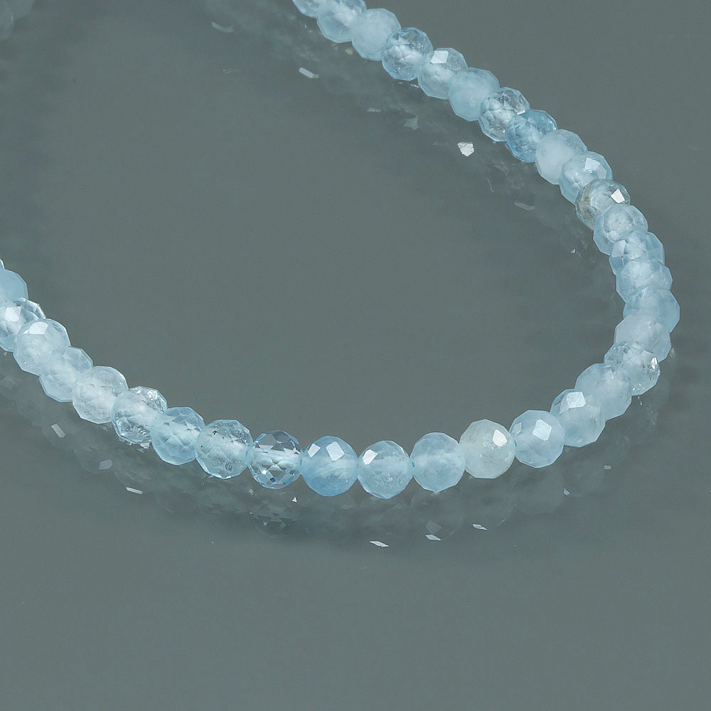 925 Sterling Silver Necklace March Birthstone Gift for her AAA Natural Aquamarine Rondelle Faceted Necklace Meditation Necklace