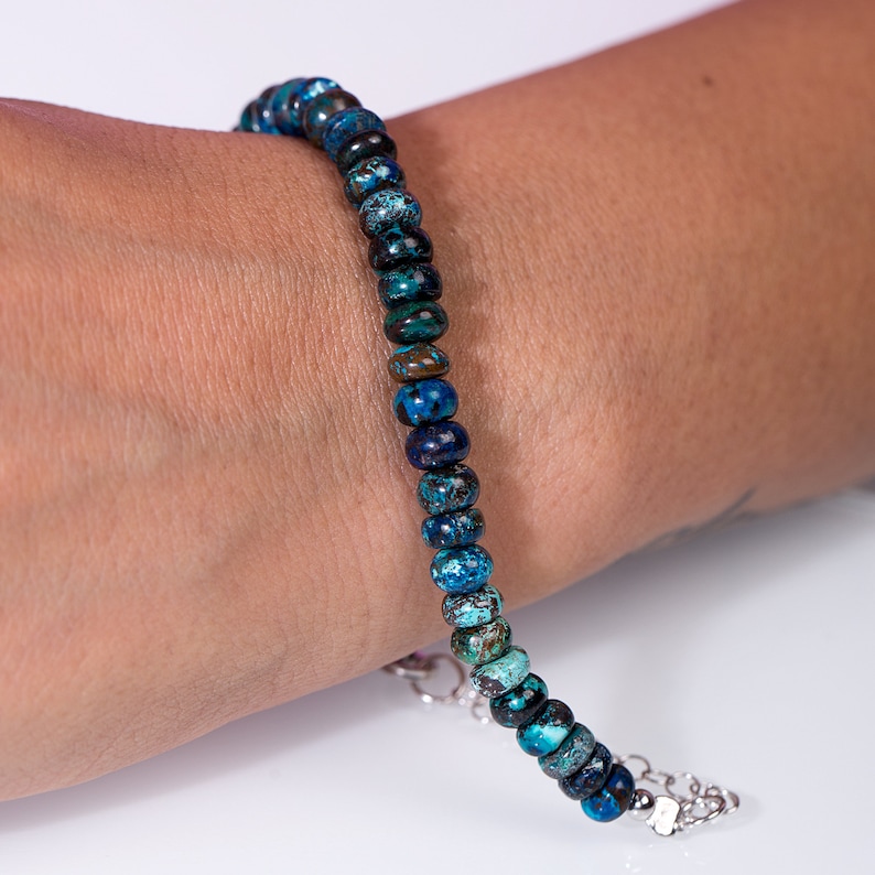Chrysocolla Bracelet,Sterling silver Gemstone Beads Bracelet,Party Bracelet,Christmas gift for her,Chrysocolla adjustable silver bracelet.