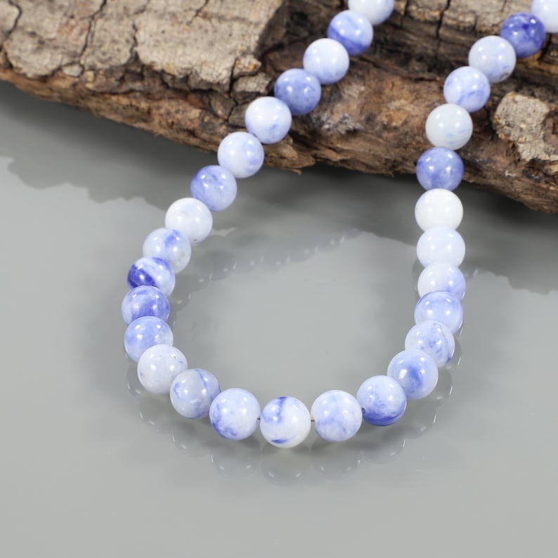 Natural Sodolite Necklace 925 Sterling Silver Smooth Round Necklace Sodolite Beads Necklace Beautiful Handmade Beaded Jewelry Christmas Gift