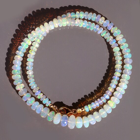 Welo Power Ethiopian Opal Smooth Rondelle Beads Necklace AAA Sterling Silver Beaded Necklace October Birthstone