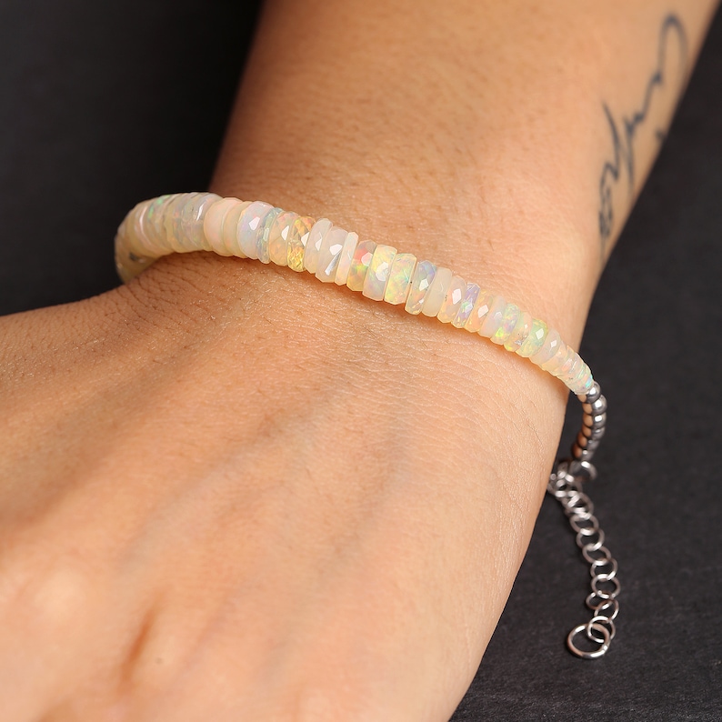 Ethiopian Opal Bracelet Yellow bracelet Silver opal unisex party bracelet..