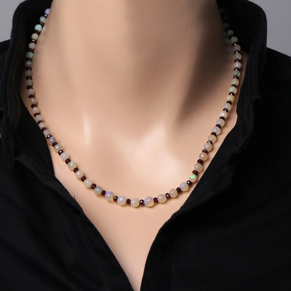 Ethiopian Opal Purple Garnet Beaded Necklace Natural Beaded Necklace for Her Birthday Gift Dainty Necklace Ethiopian Opal Purple Garnet Beaded Necklace Natural Beaded Necklace for Her Birthday Gift Dainty Necklace