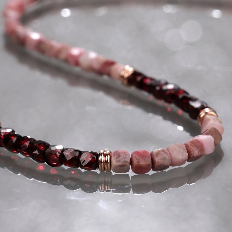 Rhodonite Beads Necklace Garnet Beads Necklace Beaded Rose image 0