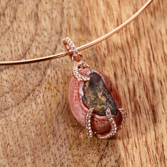 Christmas Gift Pendant for her Mexican fire opal Pendant with omega chain Rose Gold Plating,Party Wear Pendant for Girls Fire Opal Pendant