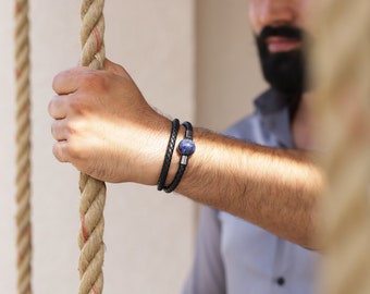 Natural Lapis Bracelet, Double Layer Bracelet, Rope Style Bracelet, Stackable Bracelet, Jewelry For Boyfriend, Magnetic Bracelet For Him