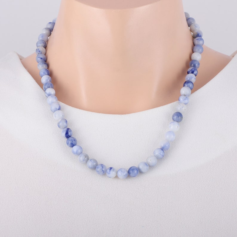 Natural Sodolite Necklace 925 Sterling Silver Smooth Round Necklace Sodolite Beads Necklace Beautiful Handmade Beaded Jewelry Christmas Gift