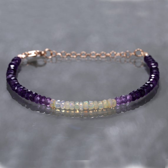 Amethyst With Ethiopian Opal Bracelet Naturalmulti Gemstone | Etsy