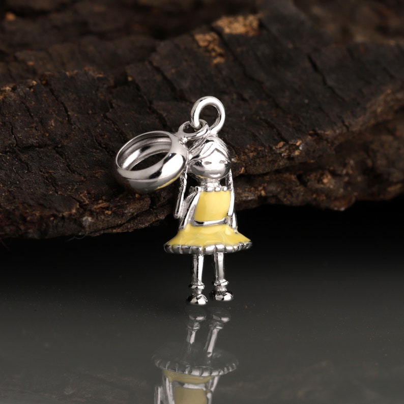 Sterling silver enamel pendant for kids colorful girl pendant image 0