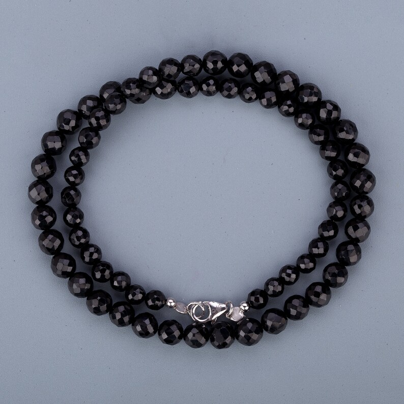 Faceted Round Black Spinel Necklace Gift for Wife Fashion Jewelry Birthday Gift Black Stone Necklace Dainty Necklace