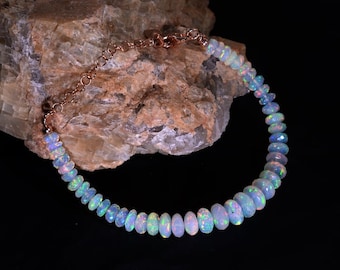 Natural Ethiopian Opal Beads Bracelet, Multi Fire Opal Bracelet, Ethiopian Opal Jewelry, Silver Bracelet, Welo Opal Bracelet, Christmas gift