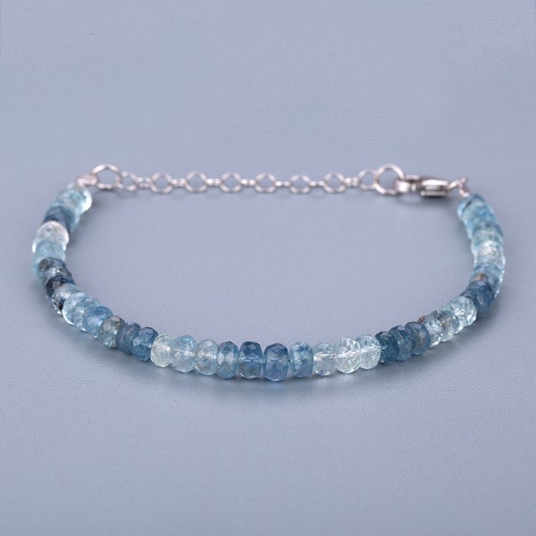 Santa Maria Aquamarine Faceted Roundel Beaded Bracelet Ombre Bracelet March Birthstone Semi Precious Gemstone Wedding Gift Birthday Gift