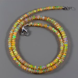 Ethiopian Opal Gemstone Necklace, Natural Opal Beads Necklace, 925 Sterling Silver Jewelry, Yellow Opal Jewelry For Her, Anniversary Present