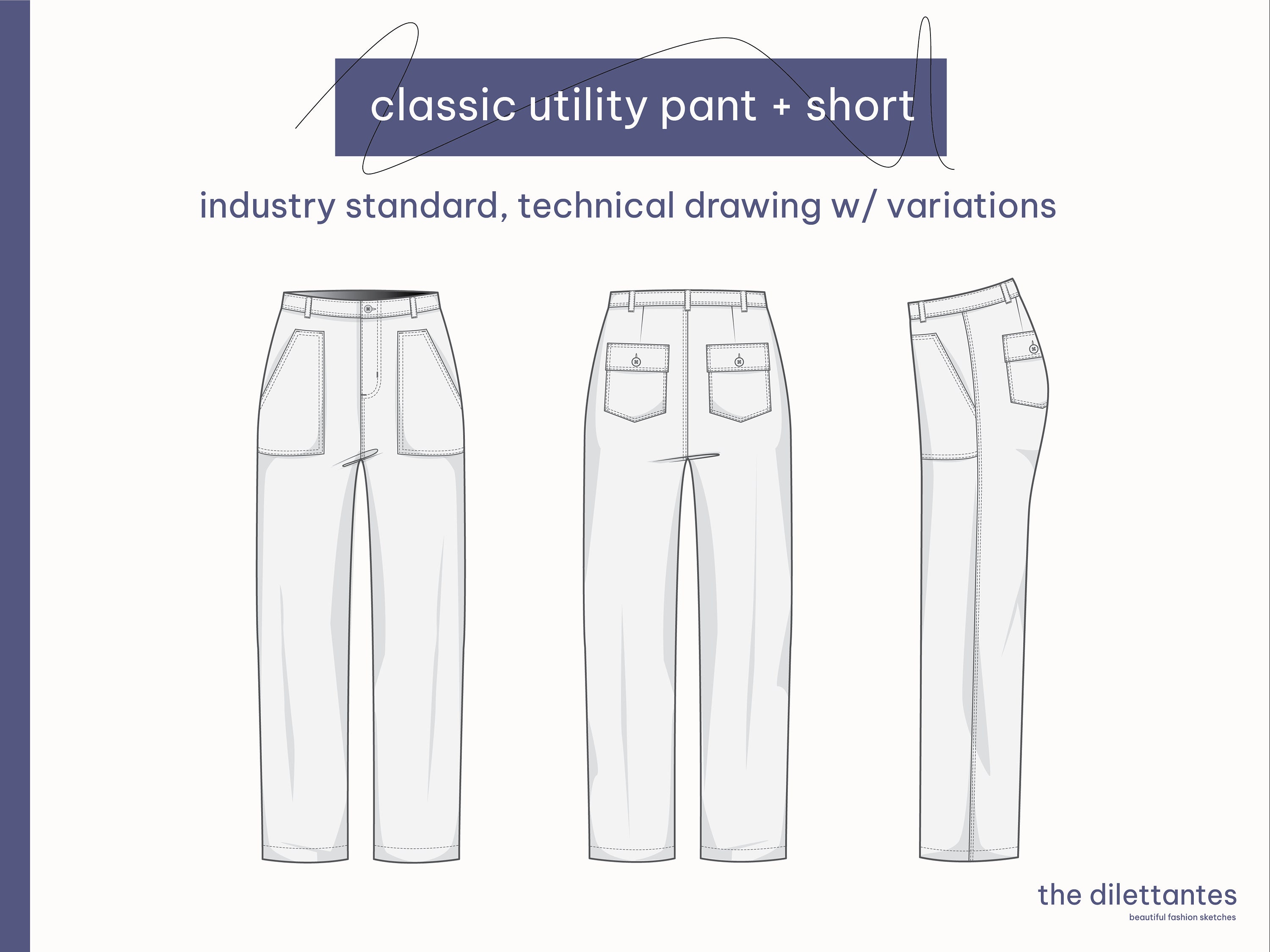 Cargo Pants Flat Sketch Technical Drawing Stock Vector (Royalty Free)  1970691632 | Shutterstock