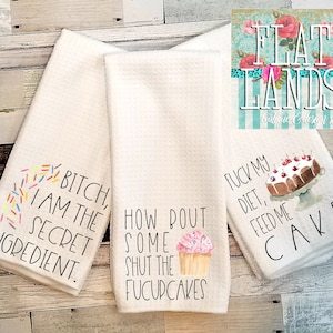 Sassy Swear Words Cake Cupcakes Kitchen Towel Set