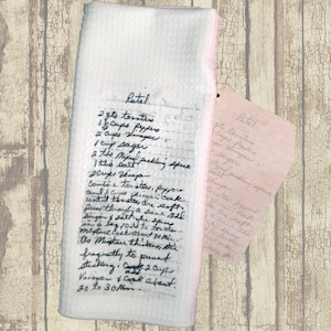 Heirloom handwritten recipe kitchen tea towel