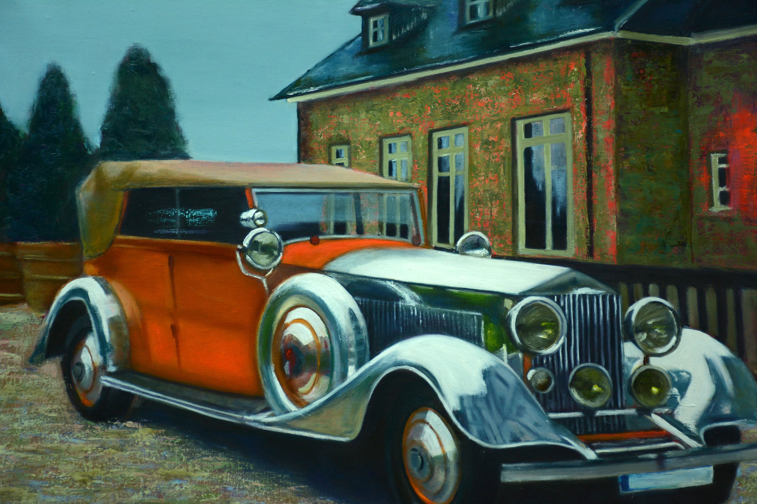 Сustom Portrait Car.orange Vintage Car original Oil Painting Etsy