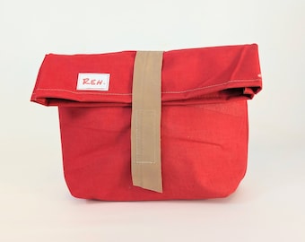 Bag made of air mattress, clutch, 70s, utensil, toiletry bag, toiletry bag, make-up bag, roll bag, bread bag, wool, red, DEER.