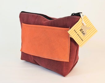 Sac en matelas pneumatique, pochette, années 70, ustensile, rouge, orange, trousse de toilette, trousse de toilette, trousse de maquillage, fermeture éclair, REHpunkt,