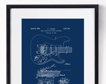 Impresión de patente de trémolo Fender, plano de guitarra eléctrica (descarga digital)
