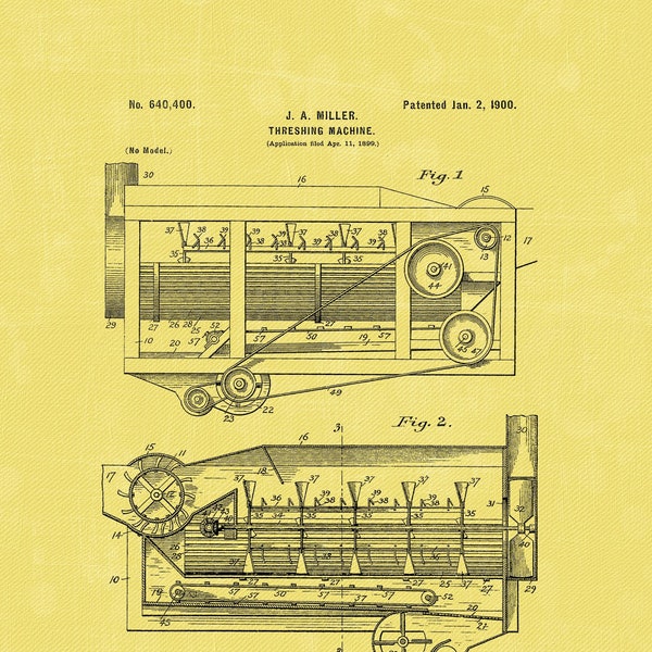 Thresher Patent Print Threshing Machine Agriculture Blueprint Vintage Farm Machinery 1900 Farming Art Digital Download in 4 Striking Colours