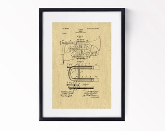 Cornet Patent Print, 1899 Trumpet Blueprint Art (Digital Download)