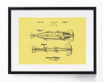 Zeppelin Airship Patent Print Barrage Balloon Blueprint 1931 Dirigible Airplane Gift Blimp Aviation Art Instant Download 4 Striking Colours