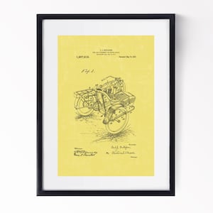 Sidecar Motorcycle Patent Print 1918 Biker Wall Art Mechanic Gift Side Car Attachment for Motor Cycle Instant Download in 4 Striking Colours