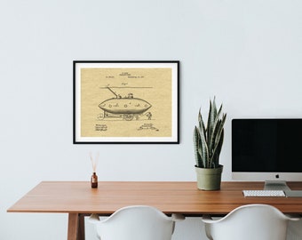 Submarine Patent Print, Vintage Nautical Blueprint (Digital Download)