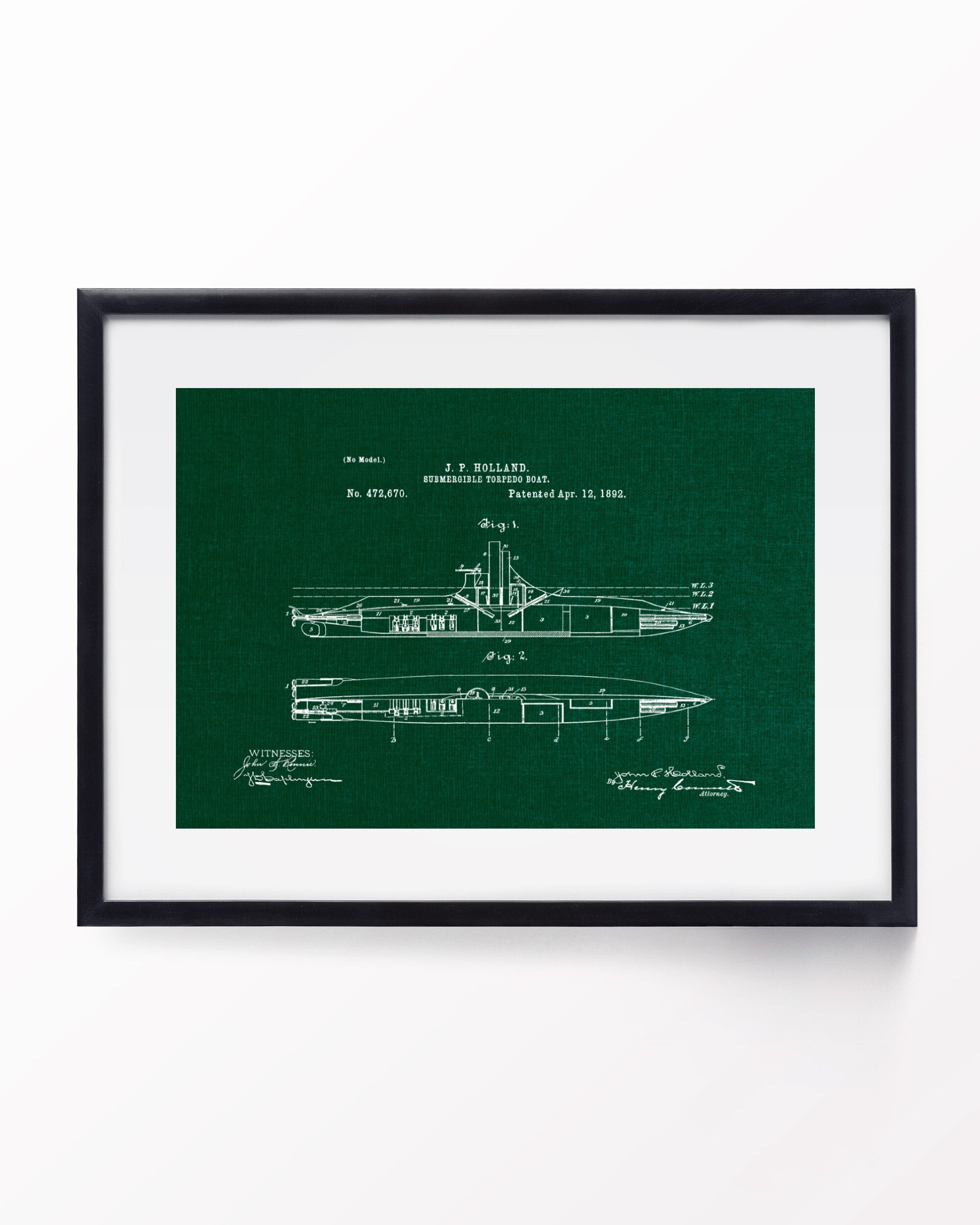 Submarine Patent Print, 1892 Torpedo Boat Blueprint (digital Download ...