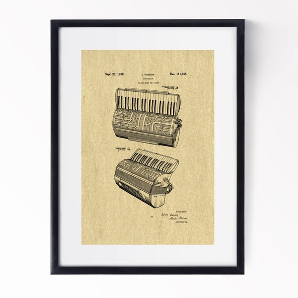 Accordion Patent Print Musician Gift Vintage Musical Instrument Blueprint Squeezebox Music Art Concertina Drawing Download  in 4 Colours