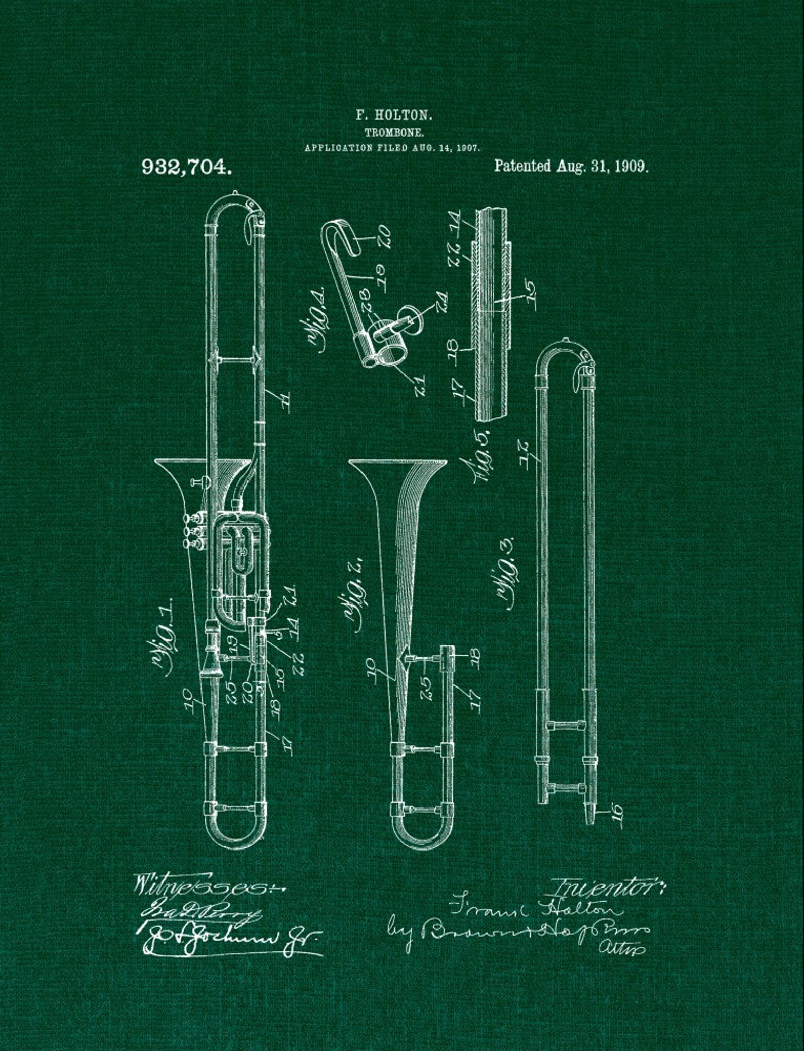 Trombone Patent Print Brass Musical Instrument Blueprint Band Etsy
