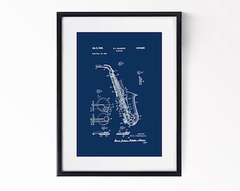 Saxophone Patent Print, 1949 Blueprint Art (Digital Download)