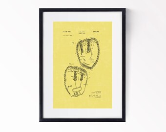 Baseball Glove Patent Print MLB Mitt Blueprint 1953 Catcher Art Back Stop Drawing Digitally Remastered Instant Download 4 Striking Colours