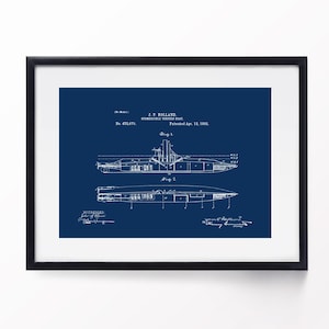 Submarine Patent Blueprint Nautical Vintage Decor 1892 Submersible Design Torpedo Boat Print Instant Digital Download in 4 Striking Colours