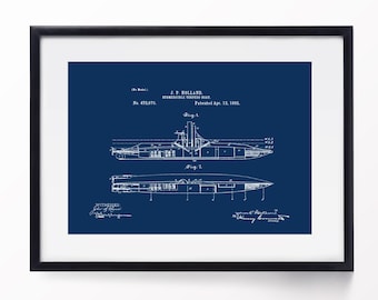 Submarine Patent Print, 1892 Torpedo Boat Blueprint (Digital Download)