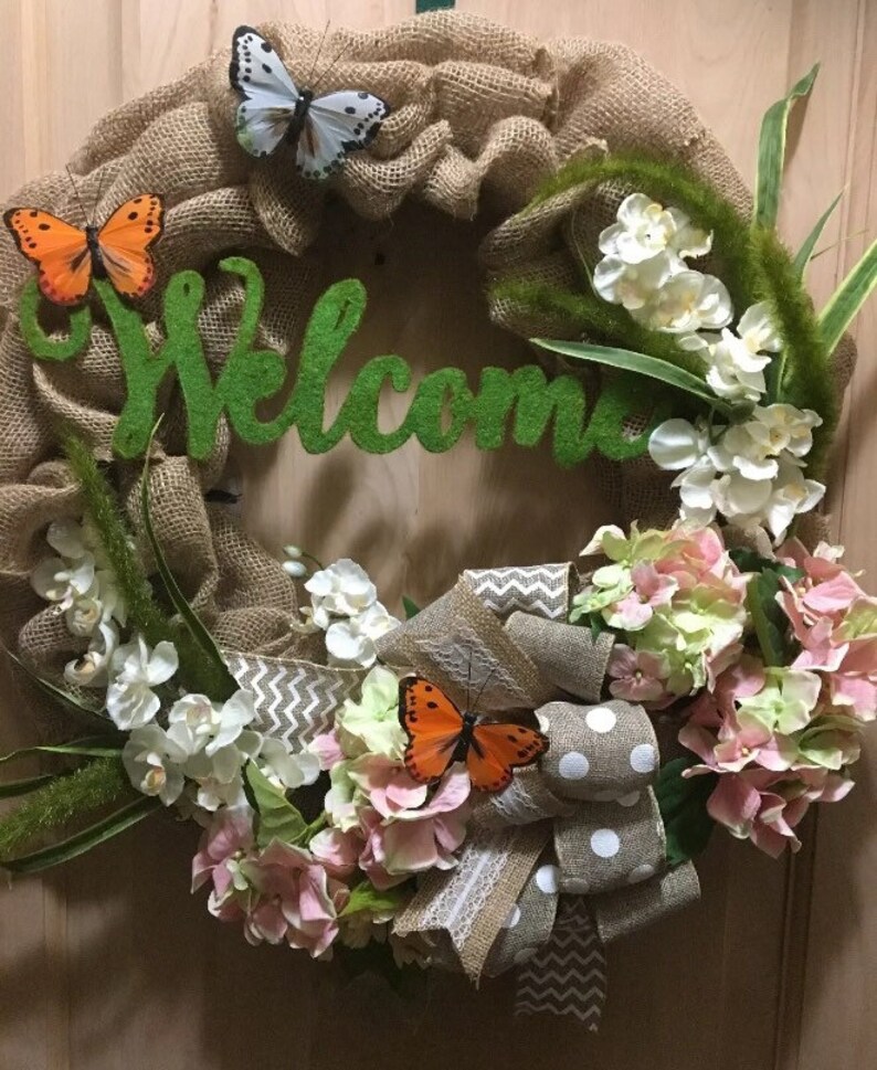 Butterflies At Play Wreath \u2022 Floral Wreath \u2022 Welcome Wreath \u2022 Burlap Wreath \u2022 Spring Decor \u2022 Welcome Wreath \u2022 Custom Wreath \u2022 Bow