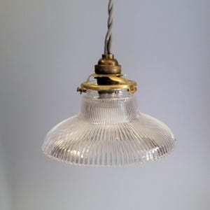 Antique holophane glass pendant light - 1930