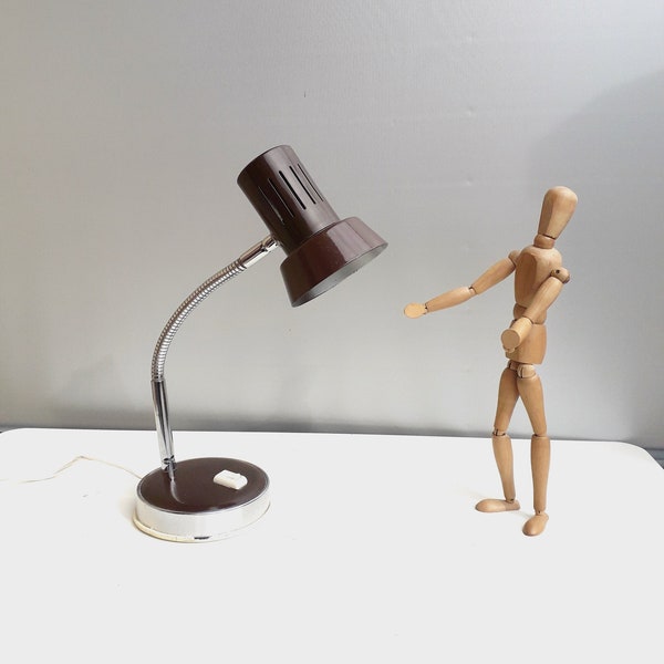 Lampe de bureau vintage - Orientable - Métal laqué marron - 1970