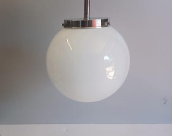 Bistro chandelier - White opaline globe - 1950