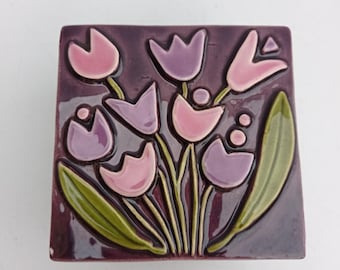 Mithé Espelt - &quot;Tulips&quot; jewelry box in glazed ceramic - CIRCA 1960